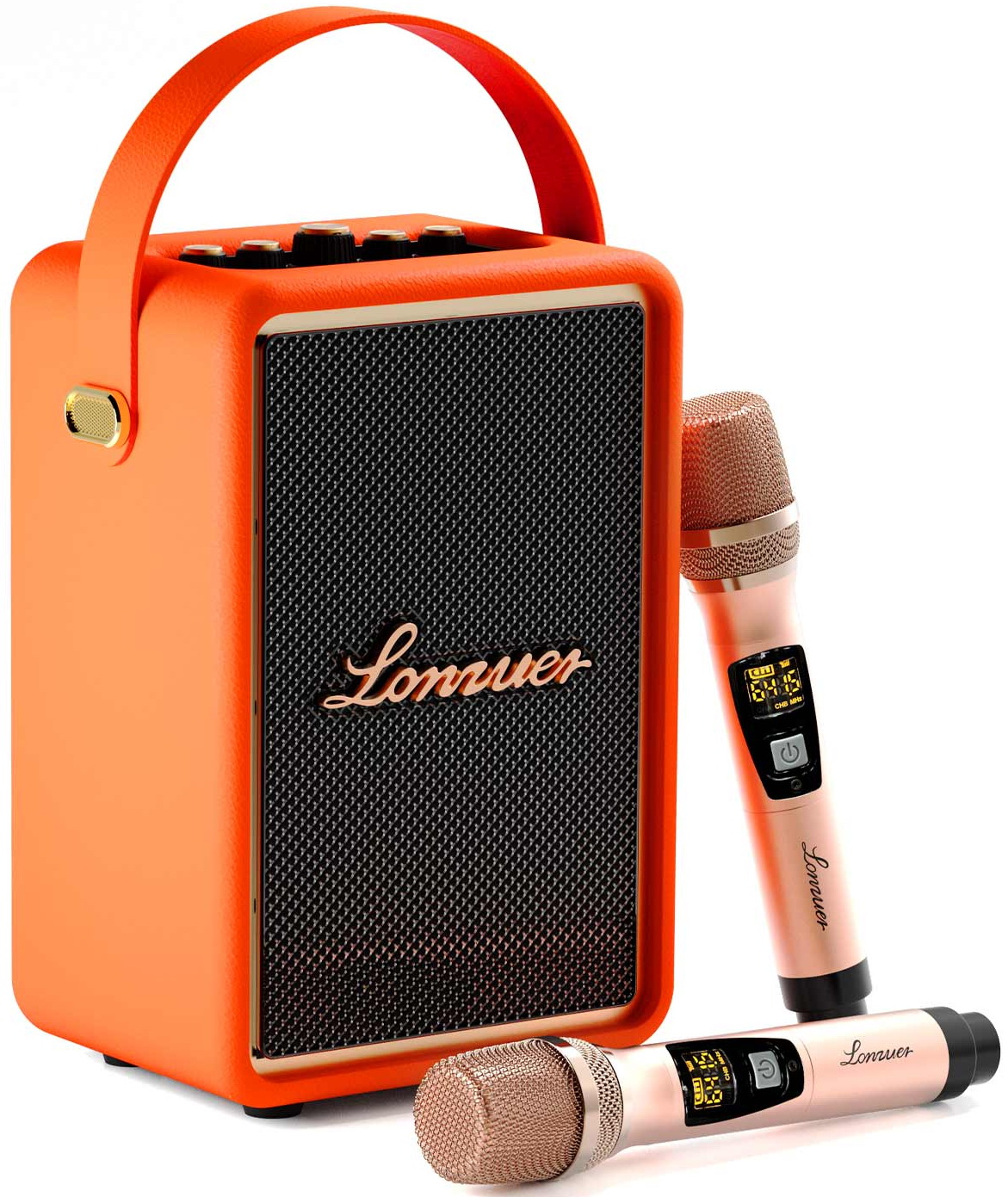 Изображение товара Портативная колонка Lonzuer Running с двумя микрофонами оранжевая 70 Вт Bluetooth USB