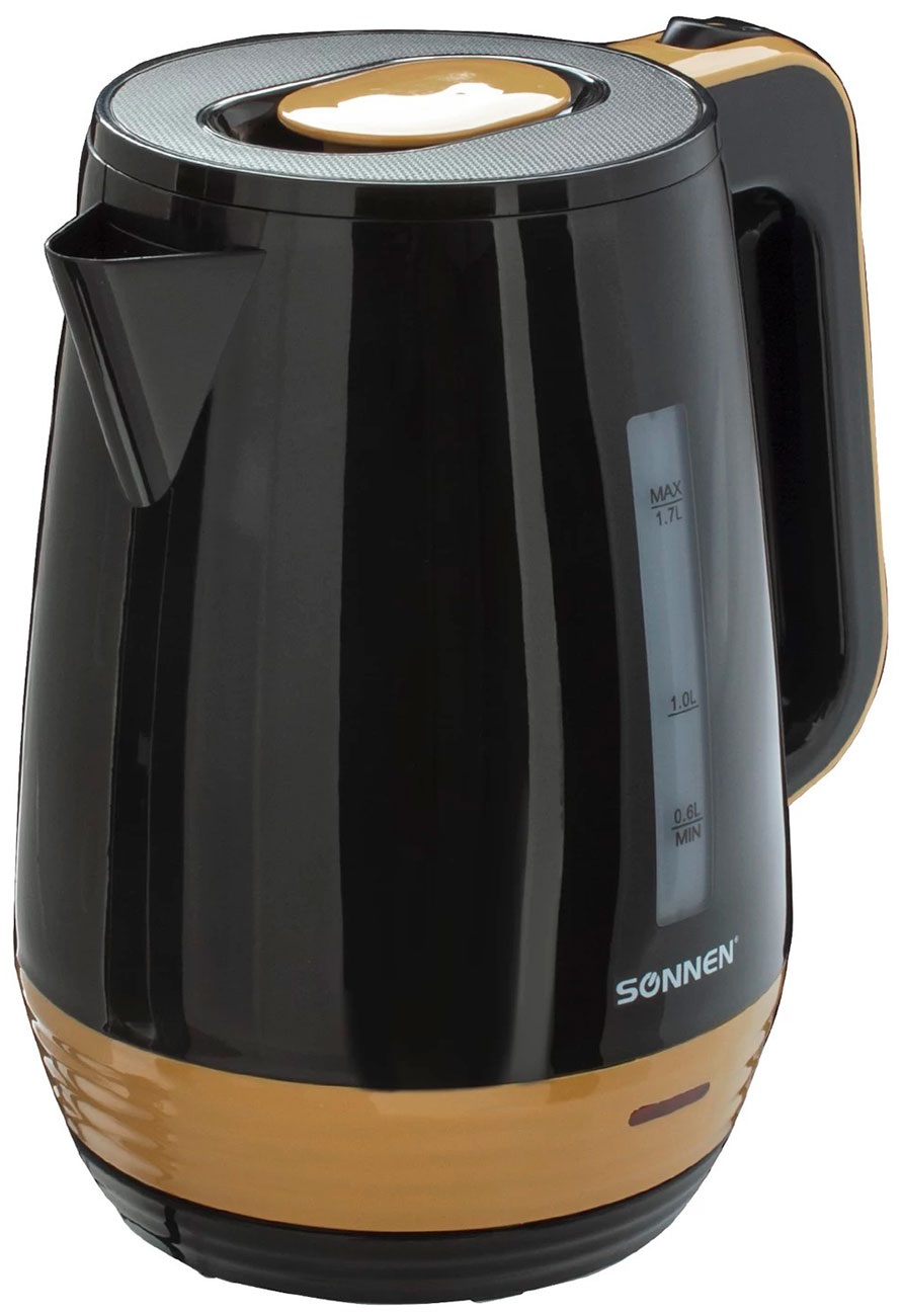 Изображение товара Чайник электрический Sonnen KT-1776, 1.7л, 2200Вт, черный/горчичный (453418)