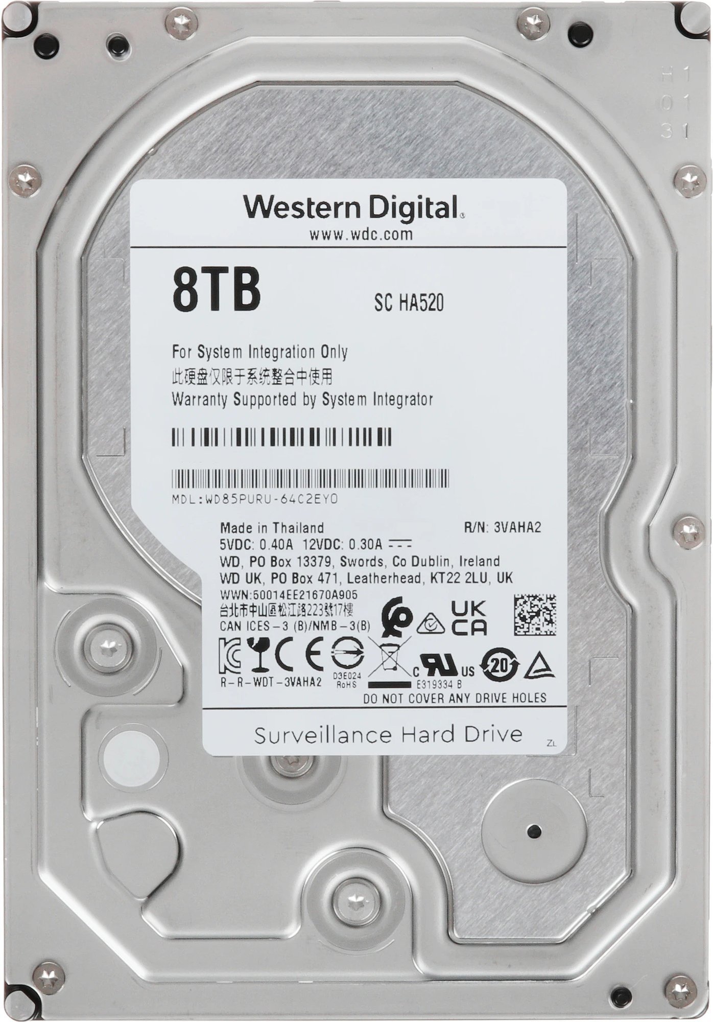 Изображение товара Жесткий диск Western Digital 8TB 3.5 SATA Purple WD85PURU Изображение товара Жесткий диск Western Digital 8TB 3.5 SATA Purple WD85PURU