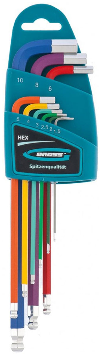 Изображение товара Набор имбусовых ключей HEX с шаром Gross 9 шт экстра-длинных сталь S2