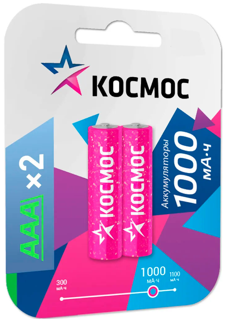 Изображение товара Аккумуляторы Космос AAA 1000mAh Ni-MH набор 2 шт. для фото и игрушек
