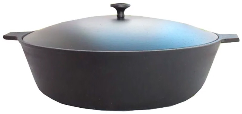 Изображение товара Сковорода Камская посуда у6061 чугунная 260х60 с двумя ушками с алюминиевой крышкой