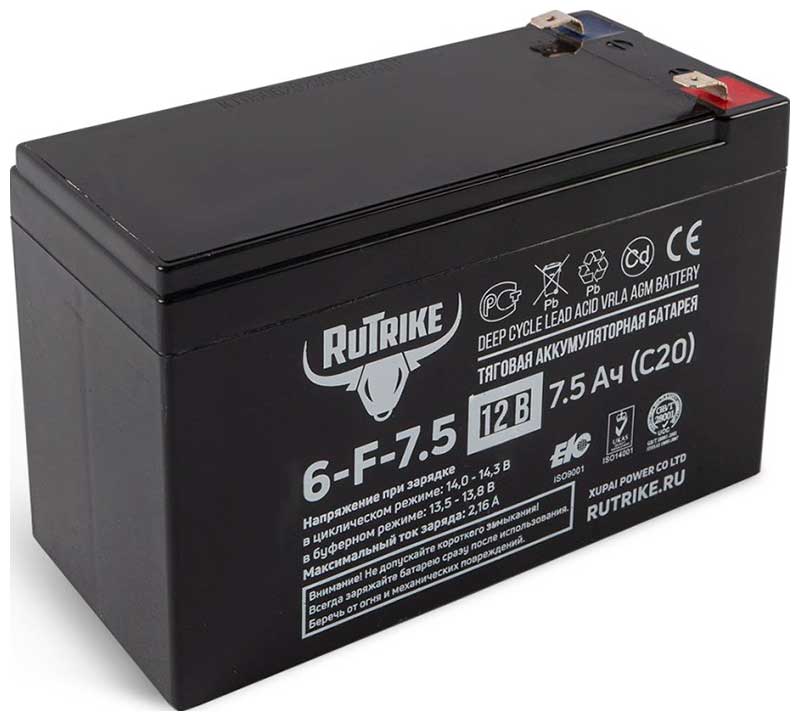 Тяговый аккумулятор Rutrike 6-F-7.5 12V7.5A/H C20 аккумулятор для тсд rutrike 6 evf 52 12v52a h c3
