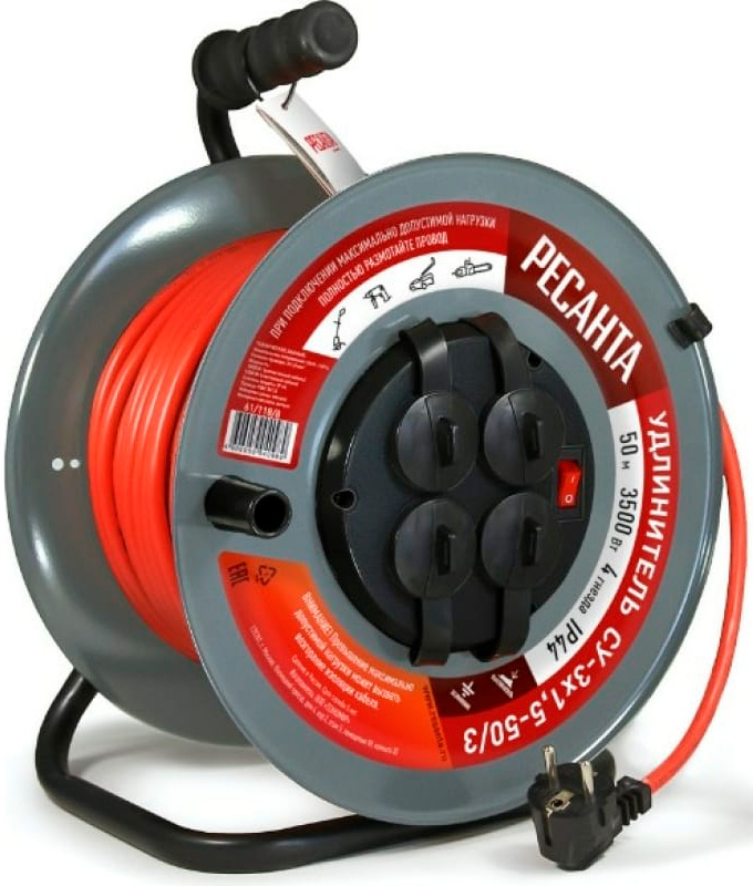 Изображение товара Удлинитель силовой на металлической катушке Ресанта СУ-3х1.5-50/3