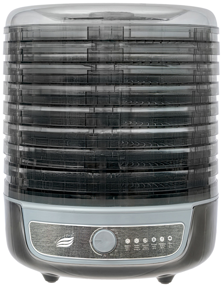 Изображение товара Сушилка для овощей 3в1 с функциями приготовления йогурта и десертов Великие реки Волга-10, черно-серебристая