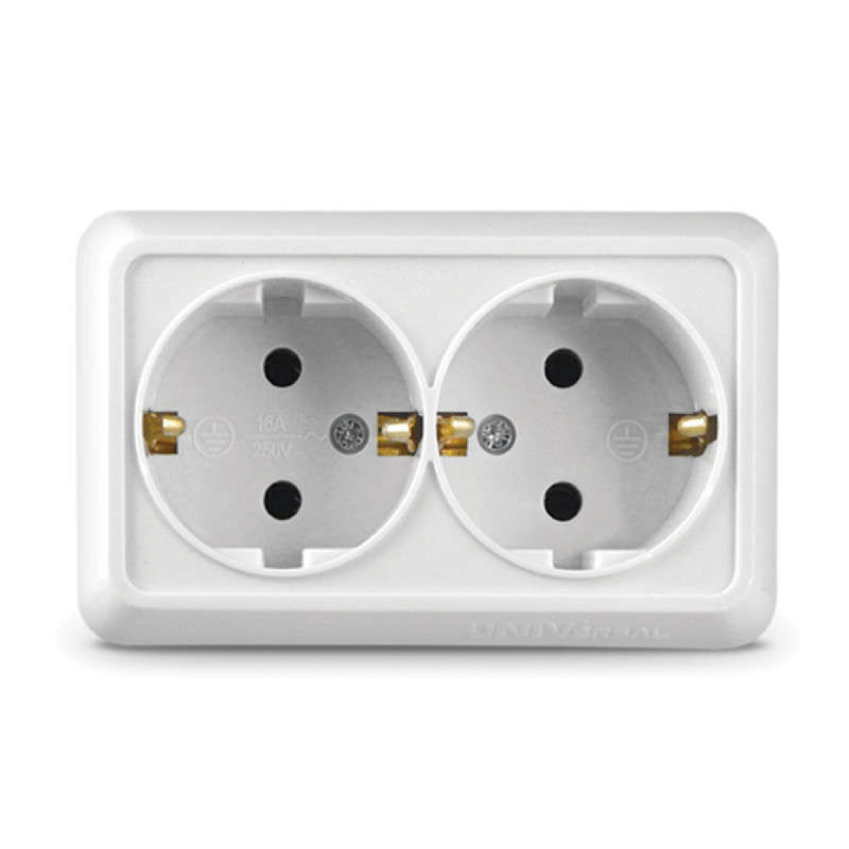 Изображение товара Розетки Универсал Розетка 2-м ОП Олимп 16А IP20 с заземл. бел. UNIVersal