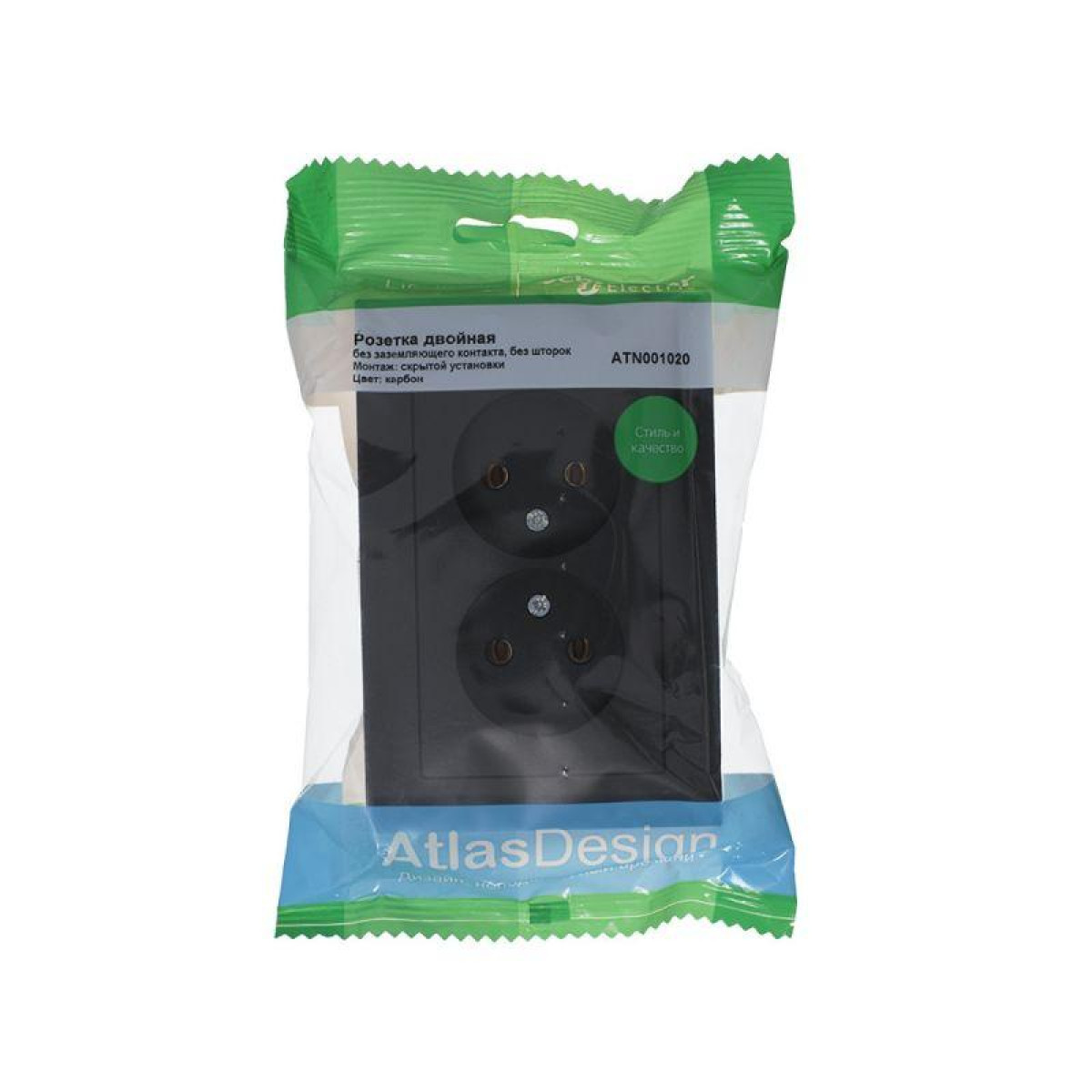 Изображение товара Розетка Systeme Electric 2-м СП AtlasDesign 16А IP20 без заземл в сборе карбон