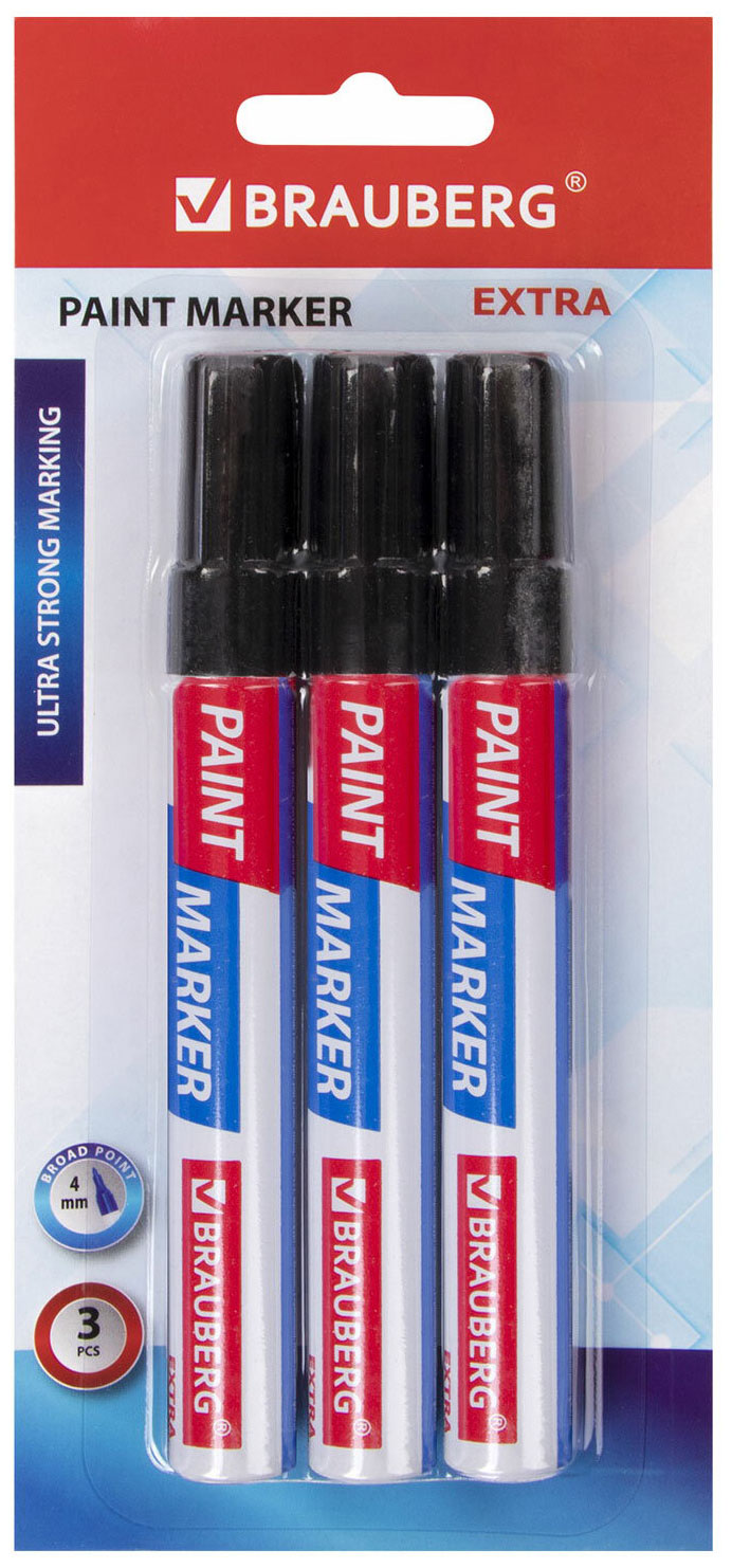 

Набор маркеров Brauberg EXTRA (paint marker) 4 мм, черные, 3 шт (151999), Черный