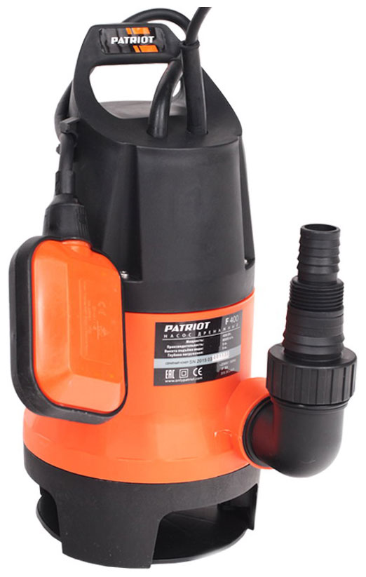 Изображение товара Погружной дренажный насос Patriot F 400 с мощностью 400 Вт и производительностью 8000 л/час