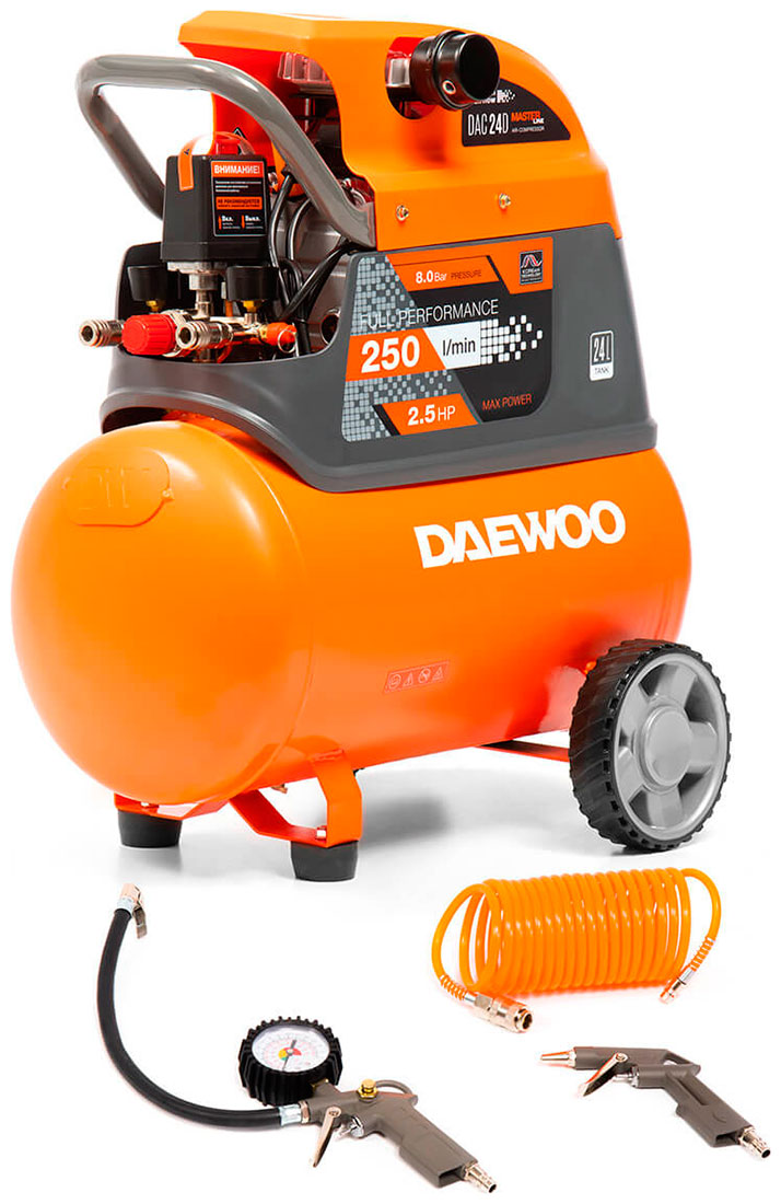 Компрессор Daewoo Power Products DAC 24 D компрессор аккумуляторный daewoo 21в 220в dac 90s li
