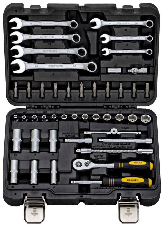 Изображение товара Универсальный набор инструментов Berger 45 предметов BG045-14 хромованадиевая сталь Тайвань