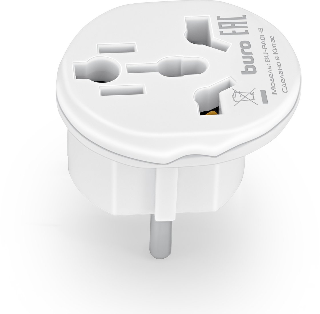 Изображение товара Удлинитель, разветвитель, сетевой фильтр Buro BU-PA01-W Адаптер-переходник (1 розетка) белый (пакет ПЭ)