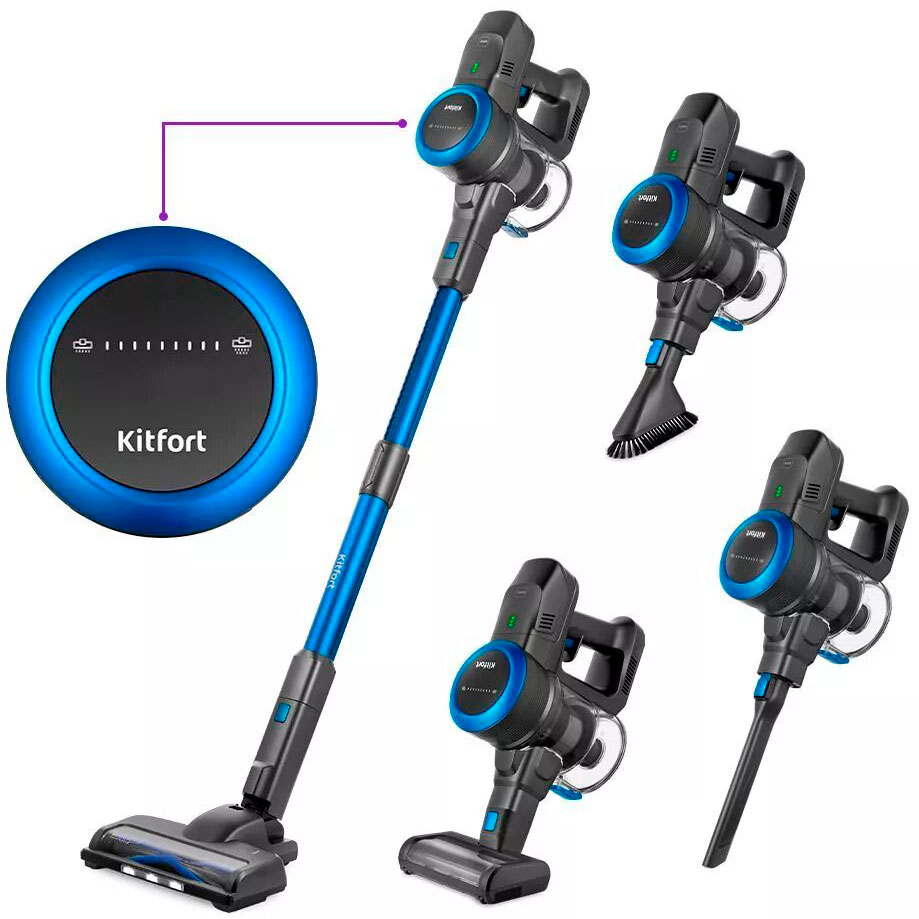 Изображение товара Вертикальный беспроводной пылесос Kitfort КТ-5175-1 с аккумулятором 40 мин синяя модель