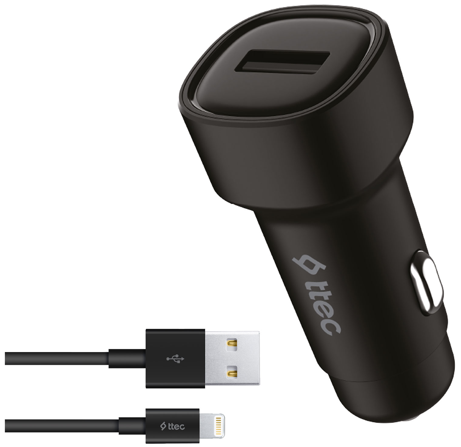 Изображение товара Автомобильное зарядное устройство Ttec SmartCharger 2.4A Car Charger с кабелем Lightning, черный (2CKS30LS)