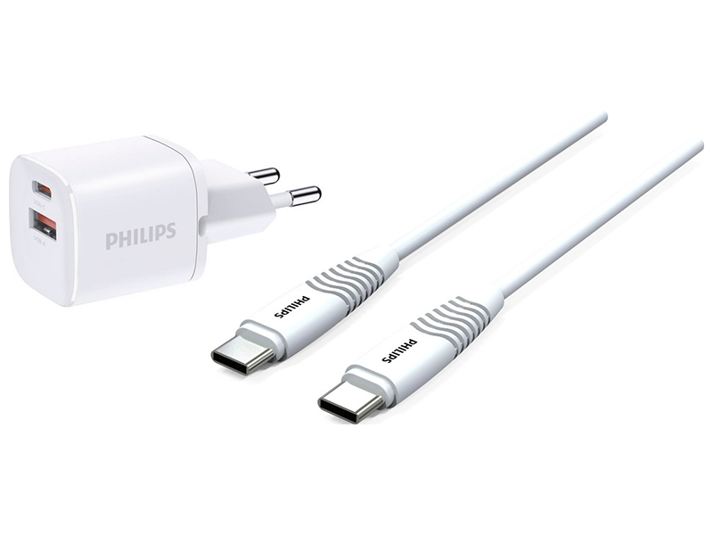 Сетевое зарядное устройство Philips PD33W + кабель USB C - USB C, белый (DLP2561DW/97)