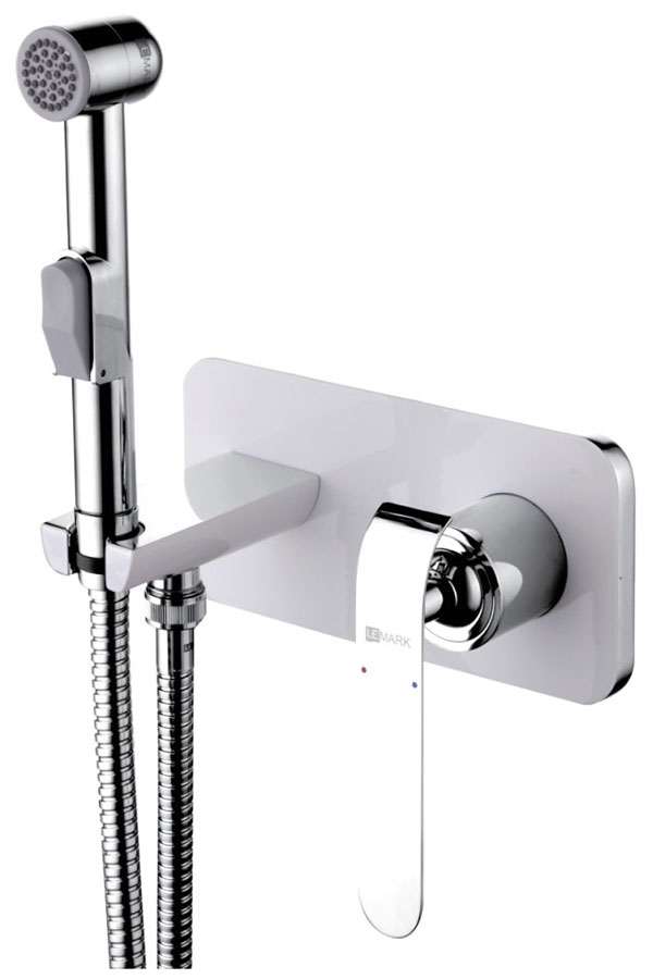 Изображение товара Встраиваемый смеситель для биде Lemark с гигиеническим душем, латунь/хром/белый (LM4919CW)