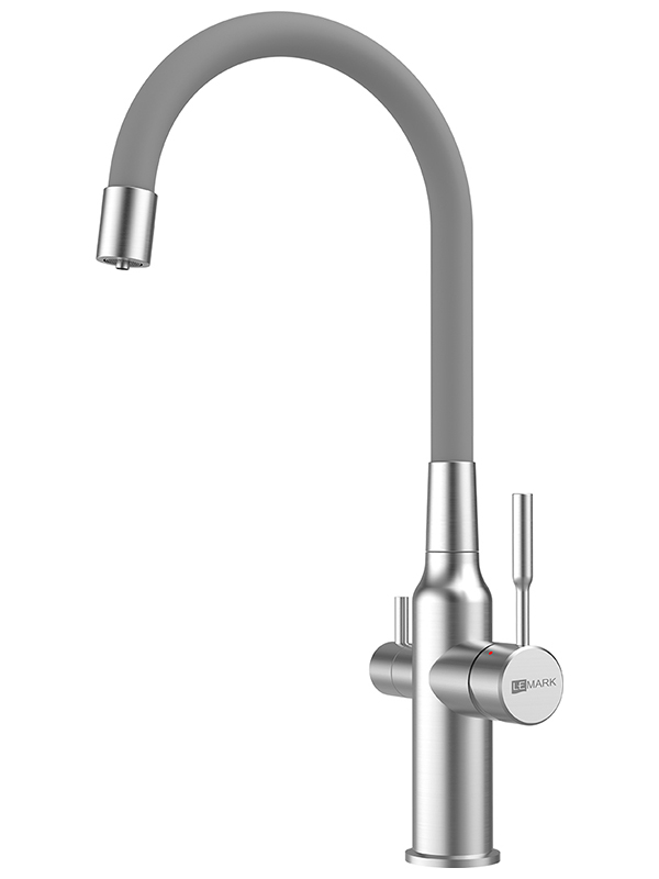 Изображение товара Кухонный смеситель Lemark с гибким изливом с подключением к фильтру питьевой воды, нерж. сталь (LM5083S-Gray)