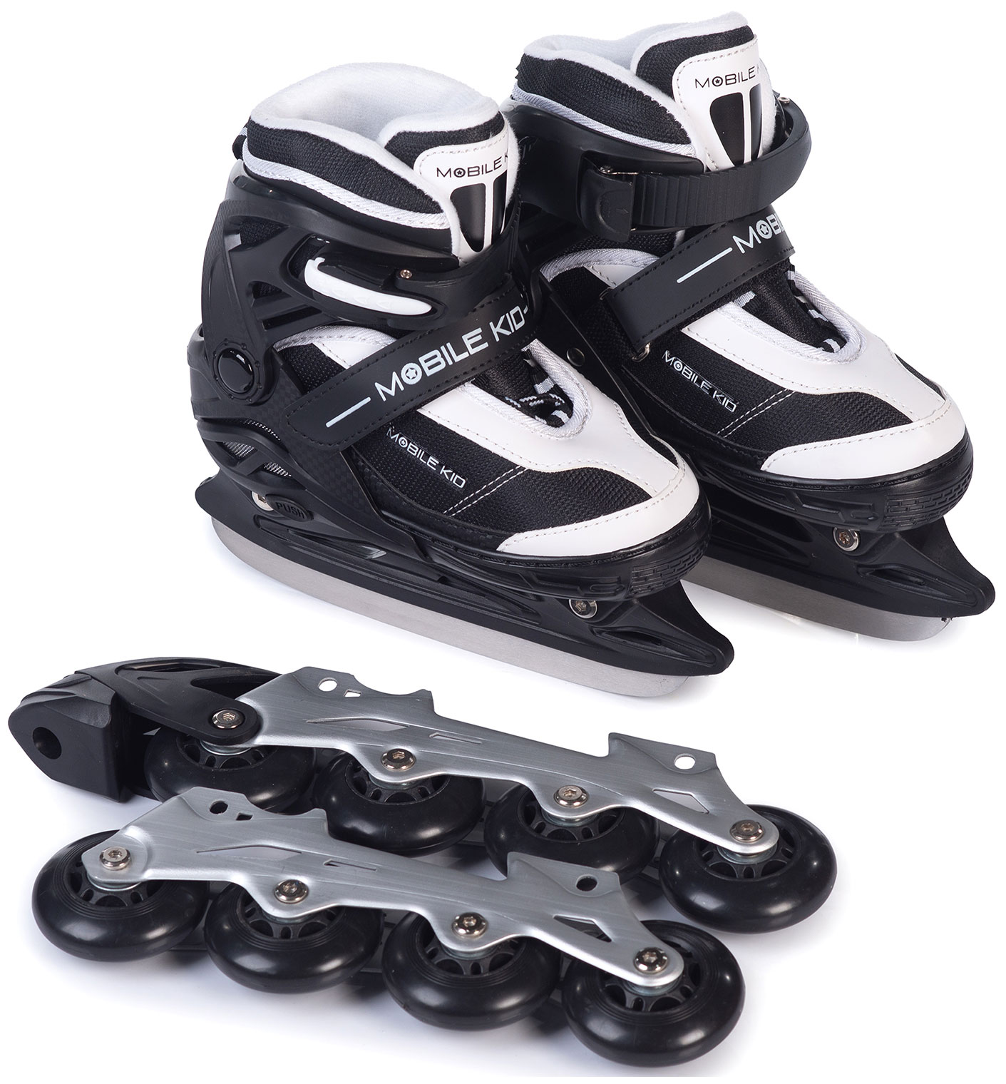 Коньки-ролики Mobile Kid (2 в 1) UNI SKATE, размер M, черно-белые Коньки-ролики Mobile Kid (2 в 1) UNI SKATE, размер M, черно-белые