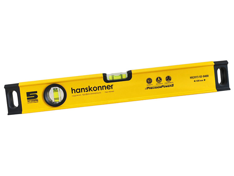 Изображение товара Уровень алюминиевый Hanskonner HK2015-03-0400 (400 мм, 2 колбы, фрезерованный, точность 0.5 мм/м)