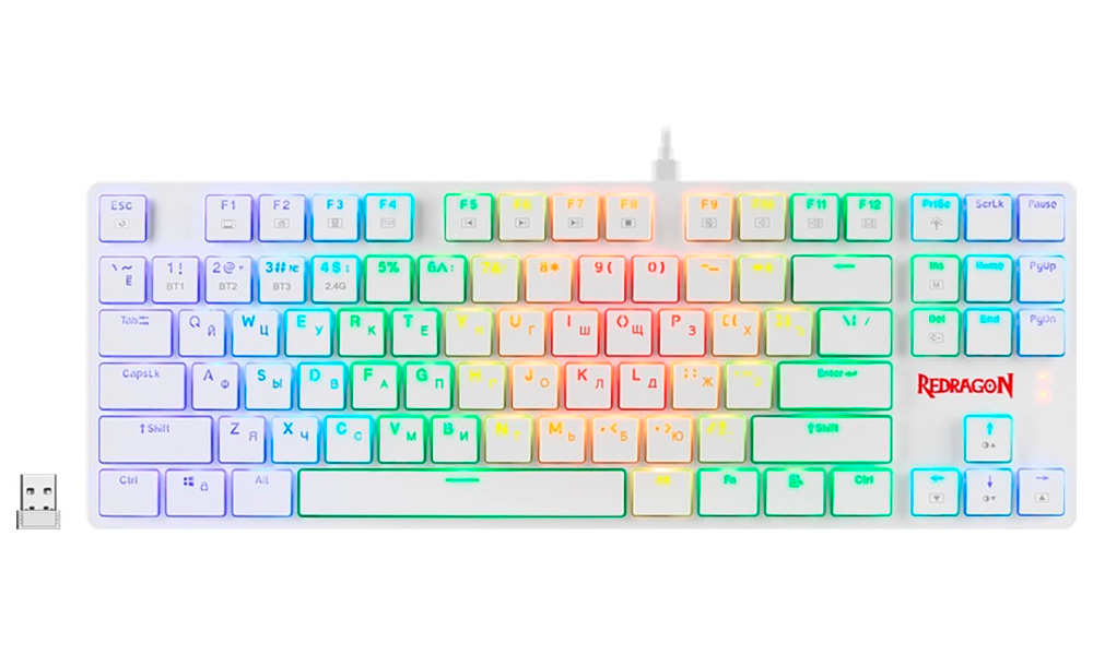 Изображение товара Механическая клавиатура Redragon Anubis RU, RGB, белый, BT+2.4G, тонкая (70506)