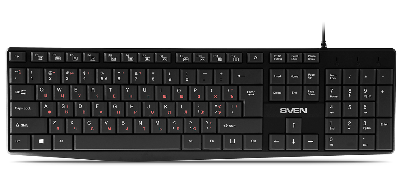 Изображение товара Клавиатура Sven KB-S305 черная 105 клавиш USB проводная с мультимедийными Fn клавишами