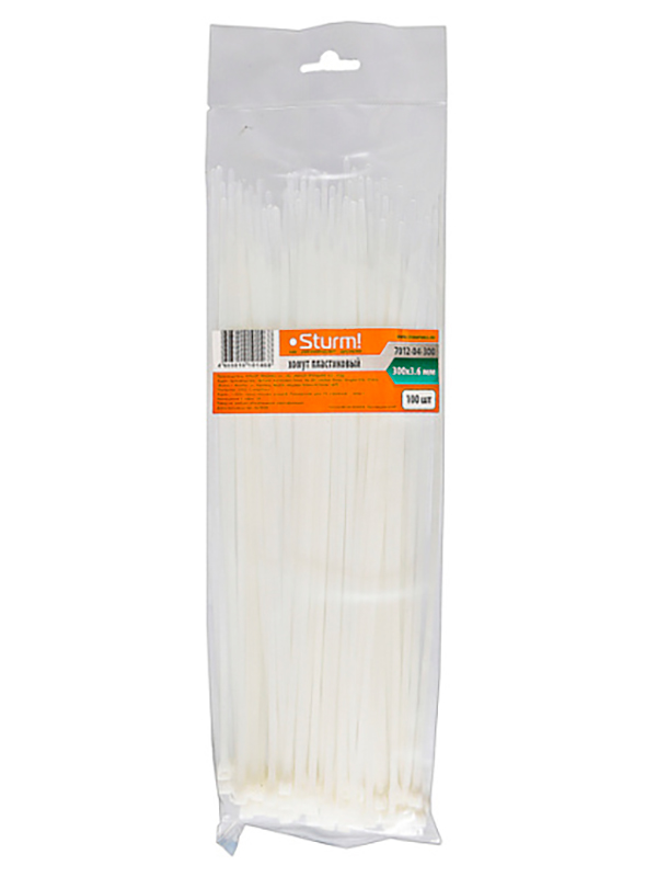 Изображение товара Хомуты Sturm! 300х3.6 мм пластиковые белые 100 шт для крепления кабелей