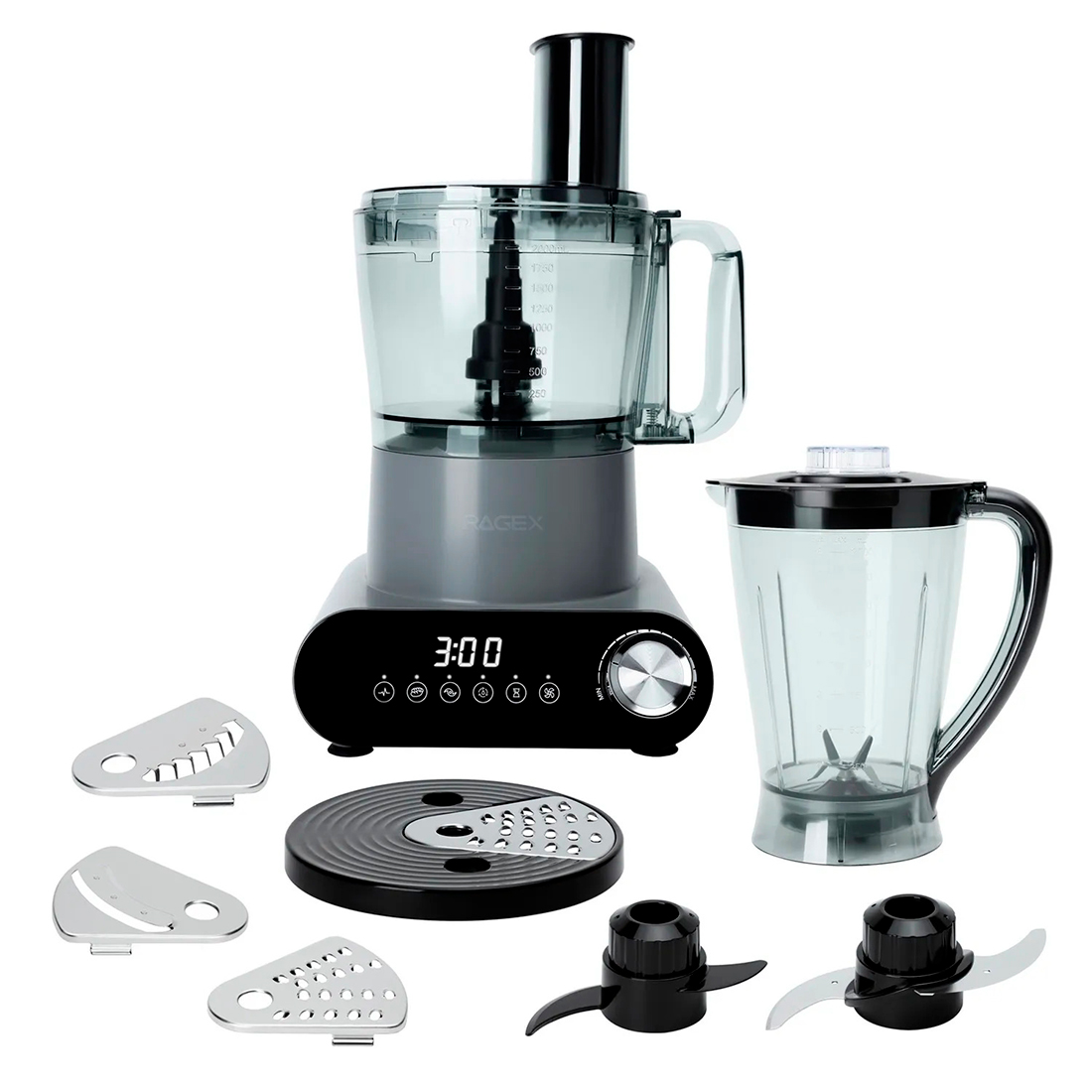 

Кухонный комбайн 6 в Ragex R111-200, 2.5л, 1200Вт, темно-серый