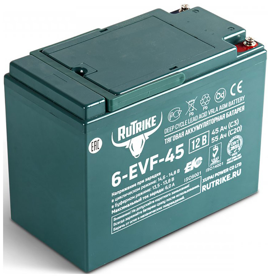 Тяговый аккумулятор Rutrike 6-EVF-45 (12V45A/H C3) тяговый гелевый аккумулятор rutrike 6 evf 120 12v120a h c3