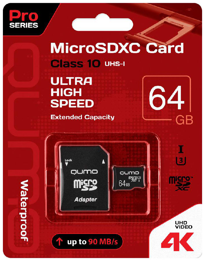 цена Карта памяти QUMO MicroSDXC 64GB UHS-I U3 Pro