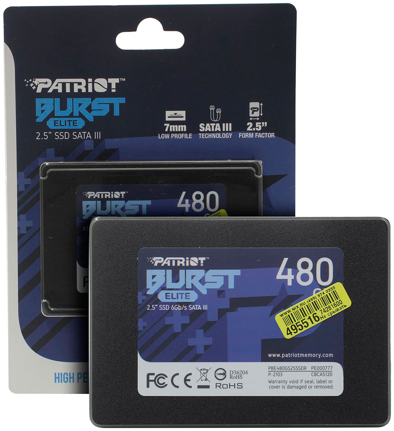 

Накопитель SSD Patriot Memory 2.5 Burst Elite 480 Гб SATA III (PBE480GS25SSDR)