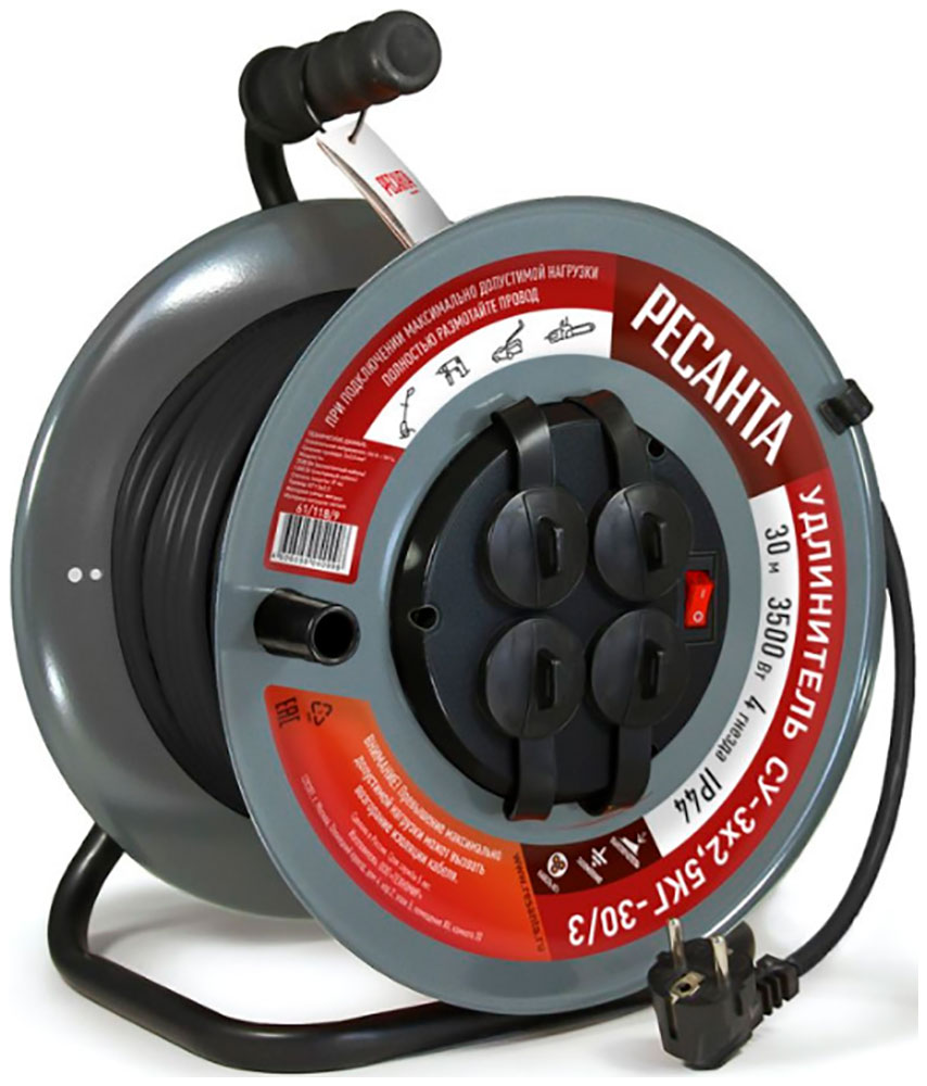 Изображение товара Удлинитель силовой на металлической катушке Ресанта СУ-3х2.5КГ-30/3 30 м IP44