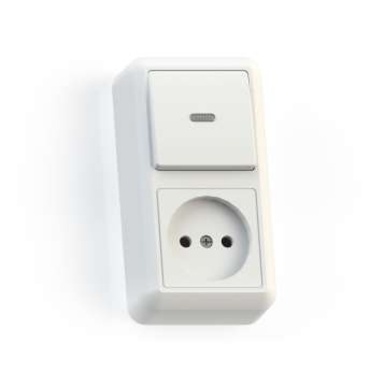 Изображение товара Блоки комбинированные Кунцево-Электро Блок комбинированный ОП БКВР-430 Оптима (1-кл. выкл. с подсветкой + розетка) бел. Кунцево