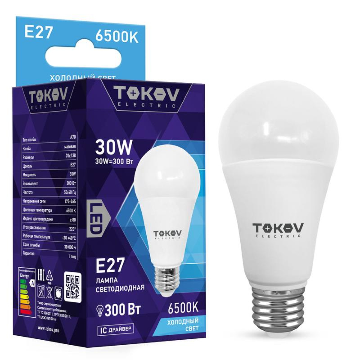 Изображение товара Светодиодная лампа Tokov Electric А70 30 Вт E27 6500K
