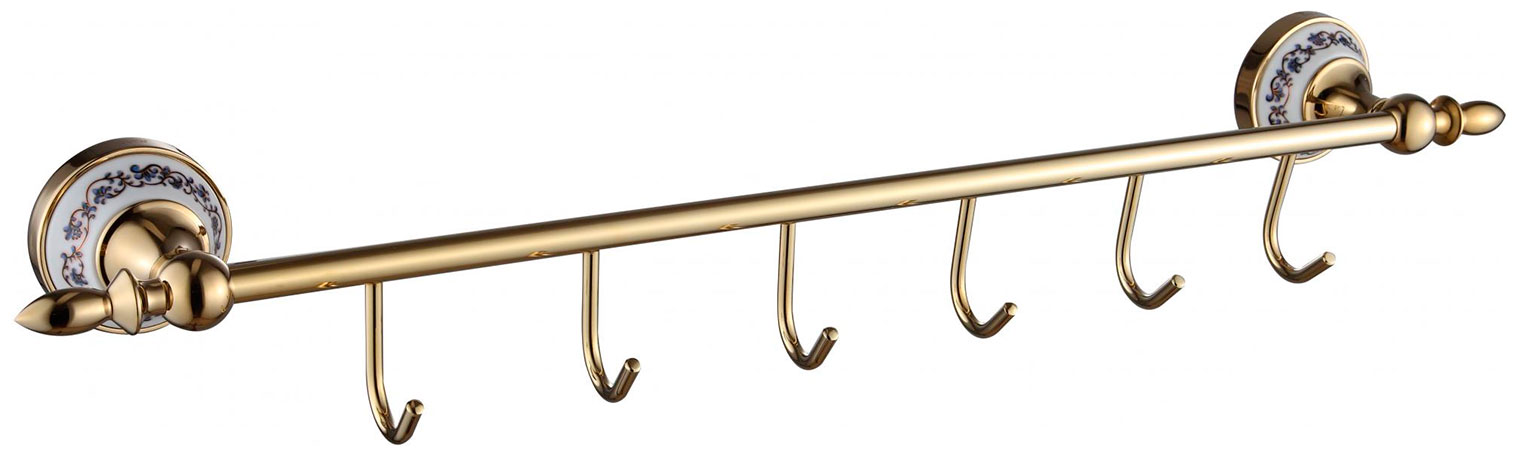 Изображение товара Планка с крючками Savol 6 крючков латунь золото глянцевая ретро стиль