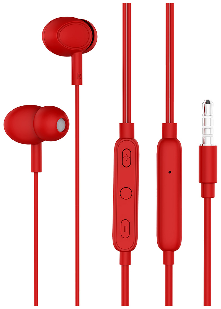 Изображение товара Проводные наушники Pero EP14 красные вставные с микрофоном для мобильных