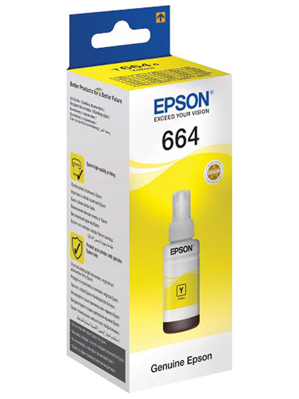 Изображение товара Оригинальные чернила Epson 664, T6644, желтые, 70 мл для принтеров Epson