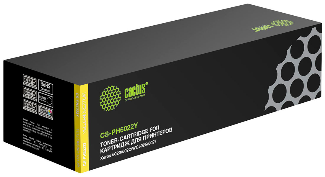 

Картридж лазерный Cactus CS-PH6022Y, для XEROX Phaser 6020/6022/WC 6025/6027, желтый, ресурс 1000 страниц
