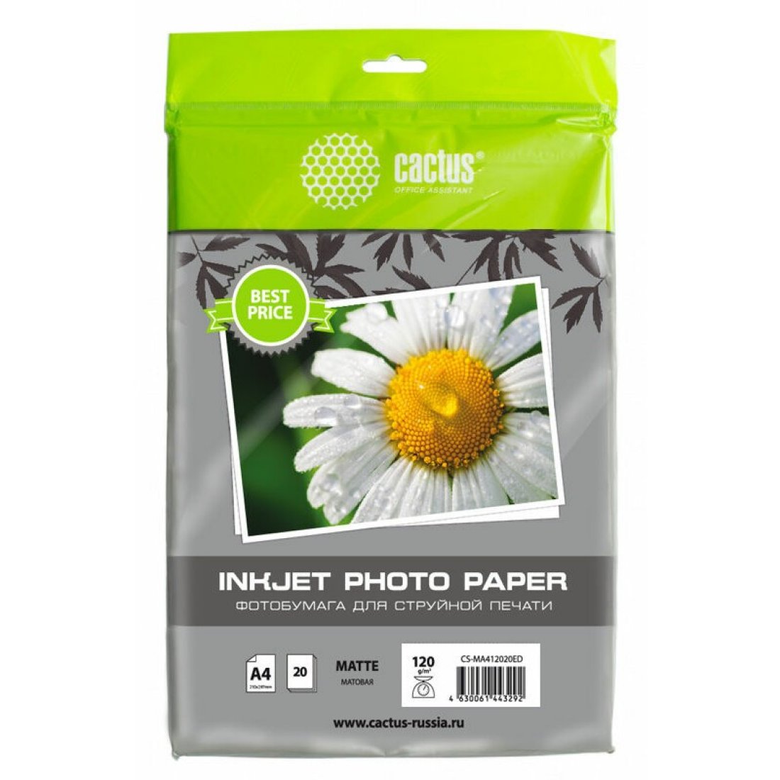Изображение товара Фотобумага Cactus CS-MA412020ED A4/120г/м2/20л./белый матовое для струйной печати
