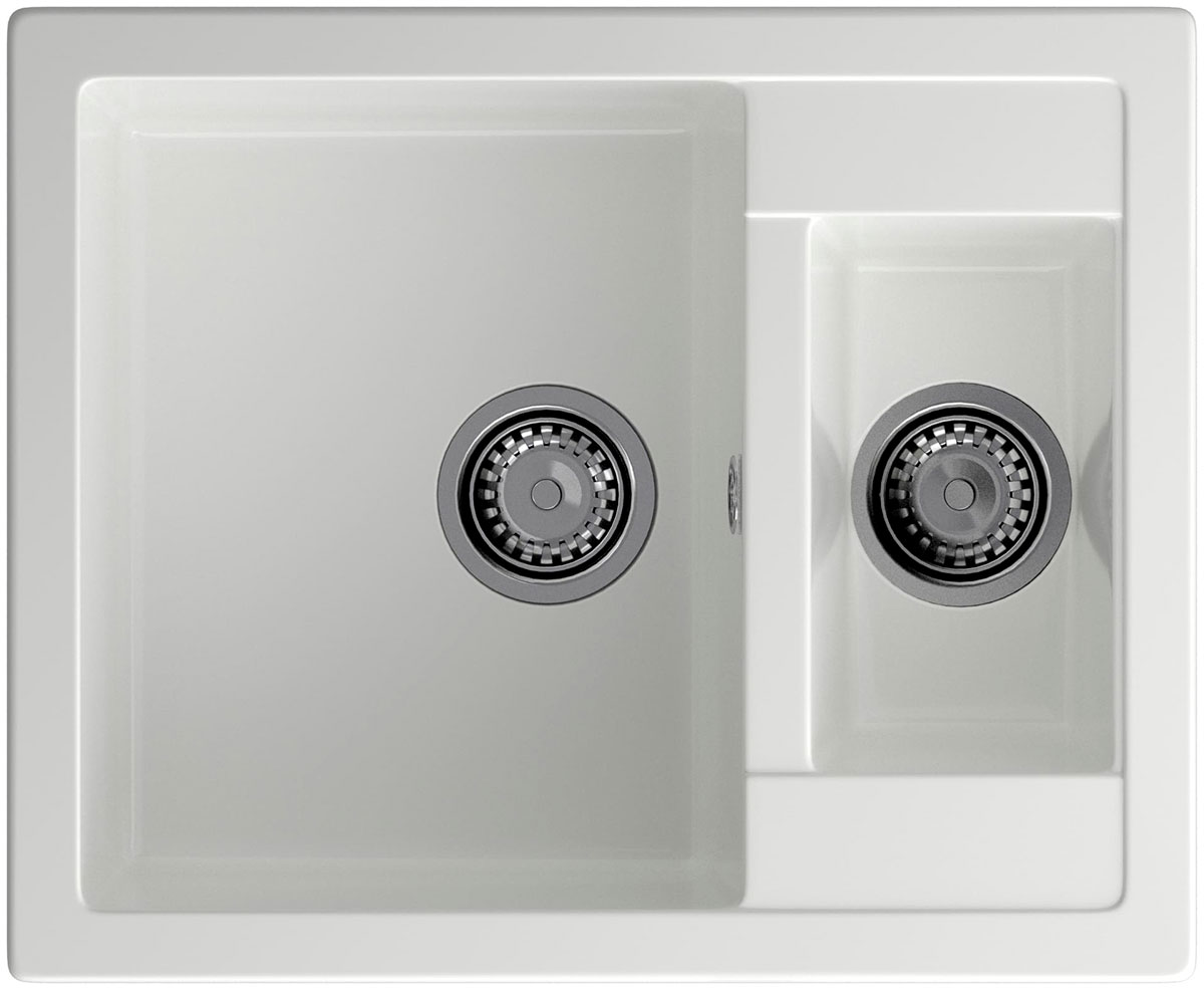 Изображение товара Кухонная мойка GranFest QUADRO 610K 2-чаши из мрамора белый иней 610x500 мм