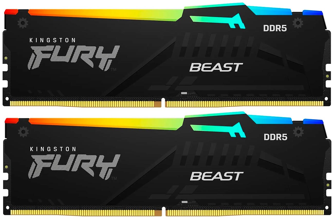 

Оперативная память Kingston DDR5 32Gb (2x16Gb) 5600MHz FURY Beast RGB (KF556C40BBAK2-32), Черный