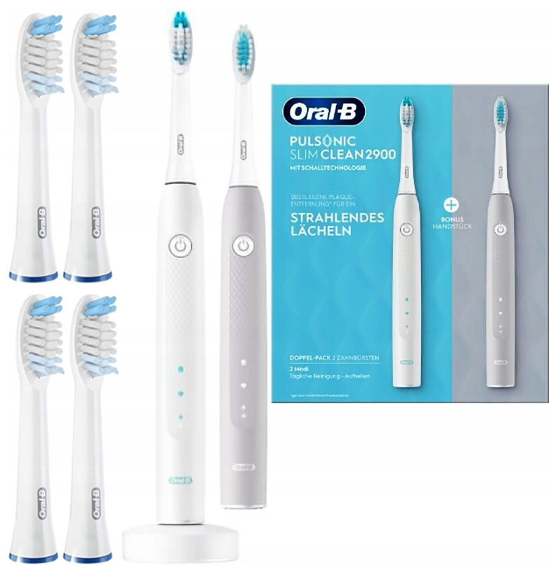 Электрическая зубная щетка Oral-B Pulsonic Slim Clean 2900 duo, белый/серый Электрическая зубная щетка Oral-B Pulsonic Slim Clean 2900 duo, белый/серый