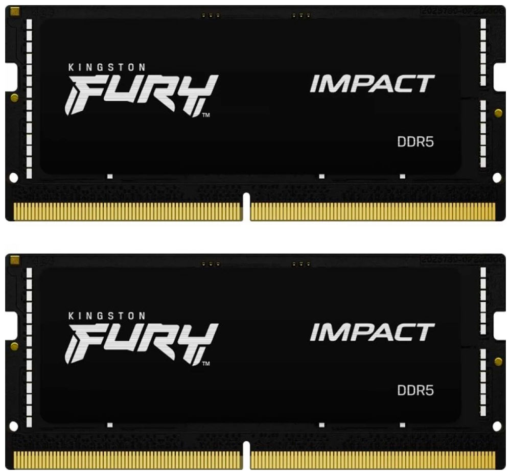 

Оперативная память Kingston SO-DIMM DDR5 32GB (2x16GB) 4800MHz FURY Impact (KF548S38IBK2-32), Черный