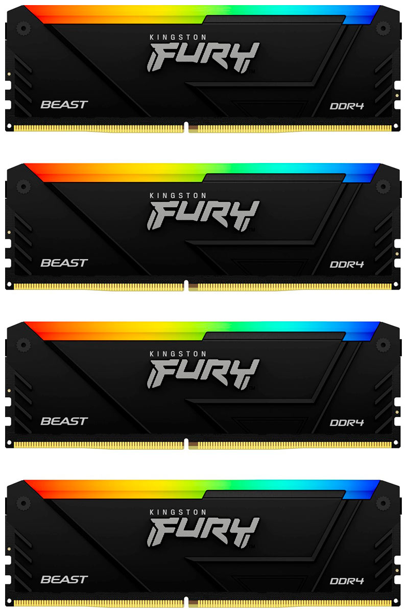 Изображение товара Kingston DDR4 64GB (4x16GB) 3600MHz FURY Beast RGB высокопроизводительная память