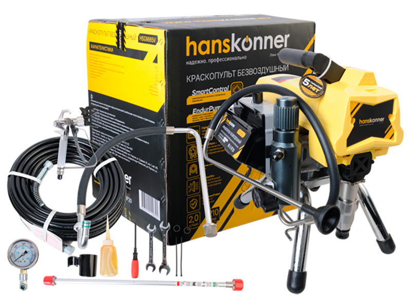 Изображение товара Краскопульт безвозвоздушный Hanskonner HSG9665V (1100 Вт, 2.0 л/мин, 210 бар, SmartControl, 15 м шланг)