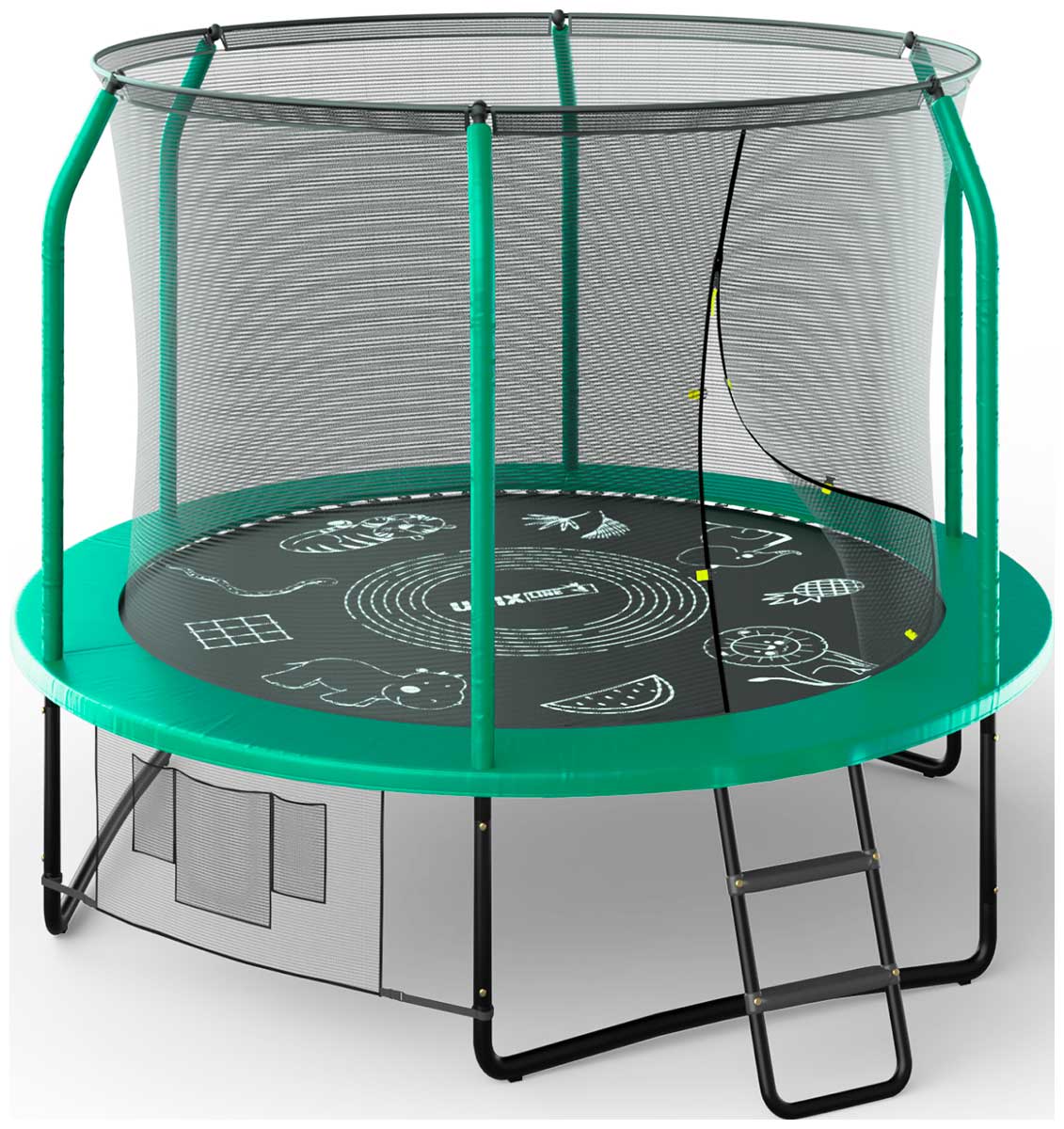 Изображение товара Батут Unix Line SUPREME GAME 8 ft Зеленый с защитной сеткой и лестницей