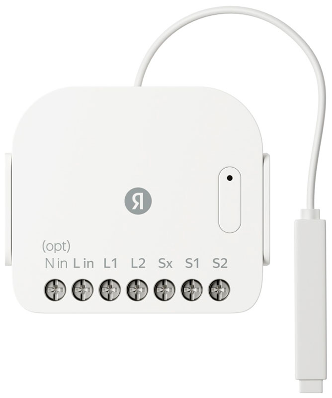 Изображение товара Умное двухканальное реле Яндекс YNDX-00538 Zigbee для освещения Изображение товара Умное двухканальное реле Яндекс YNDX-00538 Zigbee для освещения