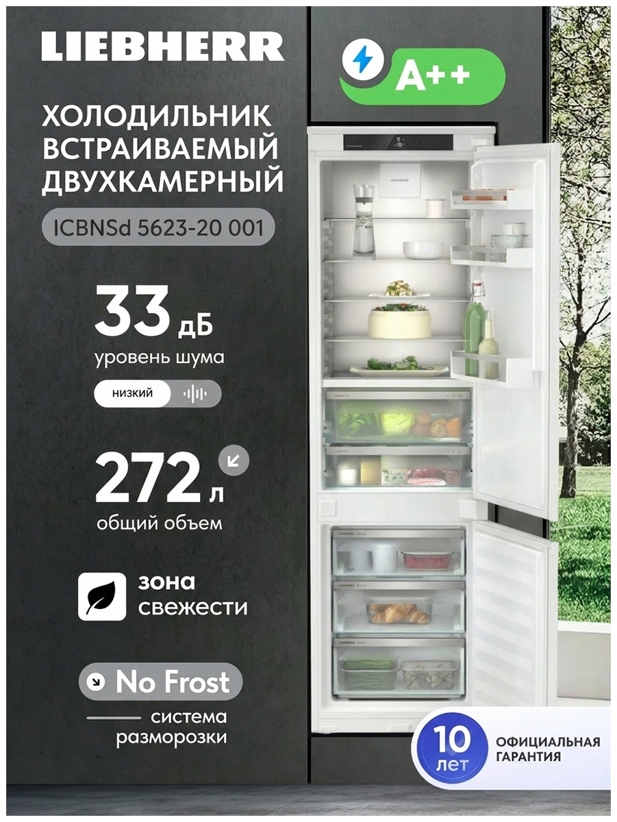 Изображение товара Встраиваемый двухкамерный холодильник Liebherr ICBNSd 5623-20 BioFresh NoFrost XL Изображение товара Встраиваемый двухкамерный холодильник Liebherr ICBNSd 5623-20 BioFresh NoFrost XL