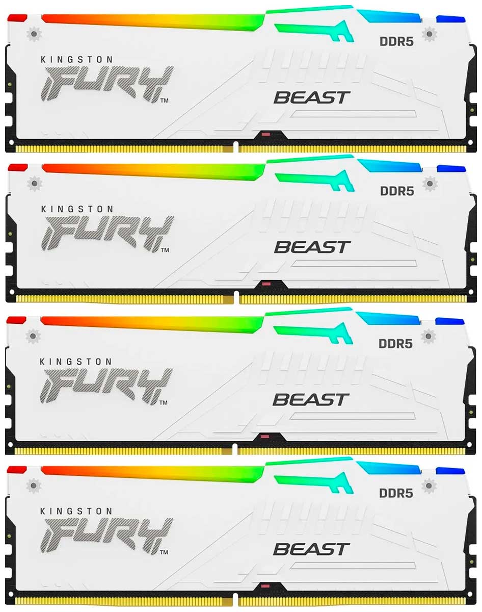 Изображение товара Kingston DDR5 64Gb (4x16Gb) 5200MHz Fury Beast RGB белая память DIMM