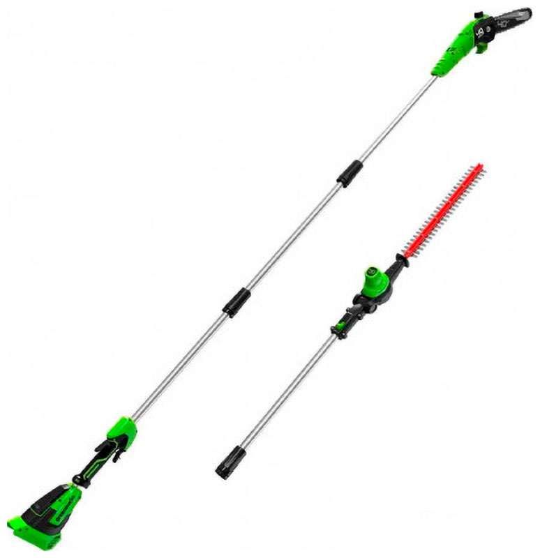 

Высоторез-Кусторез аккумуляторный Greenworks Арт. 1303907, 2 в 1, 40V, бесщеточный, без АКБ и ЗУ, Зеленый/черный