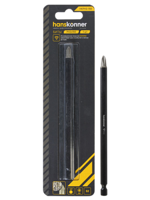 Изображение товара Бита Hanskonner PH2x150 мм, сталь S2, Diamond, 1 шт (HKPH2-150)